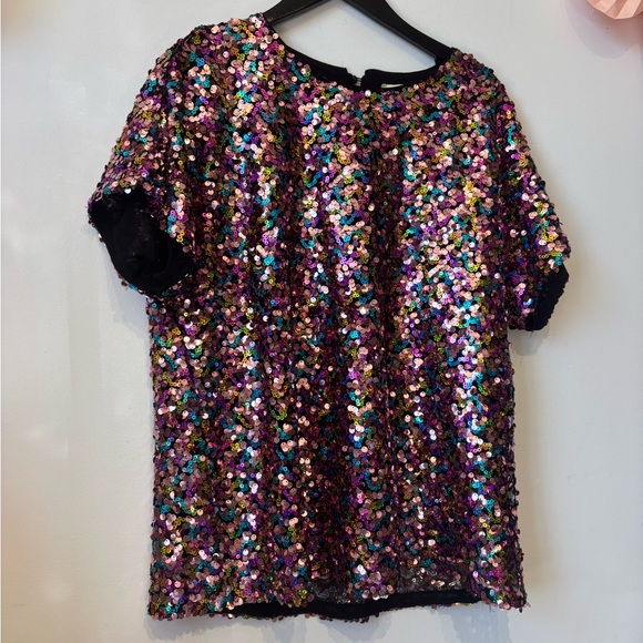 Tops - Multicolor Sequin Short Sleeve Top
